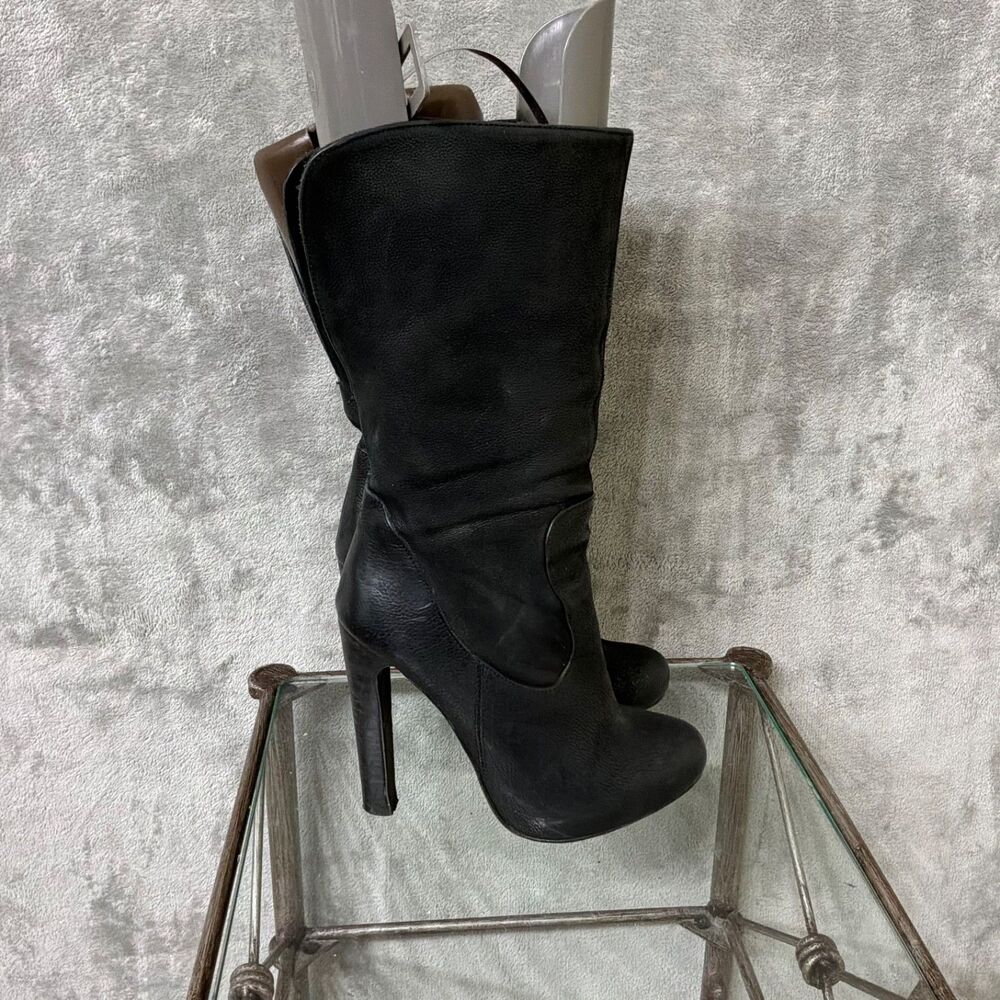 AllSaints  pebbled Leather Stiletto boots EU 36 -US 6. Almond Toe pull on slouch